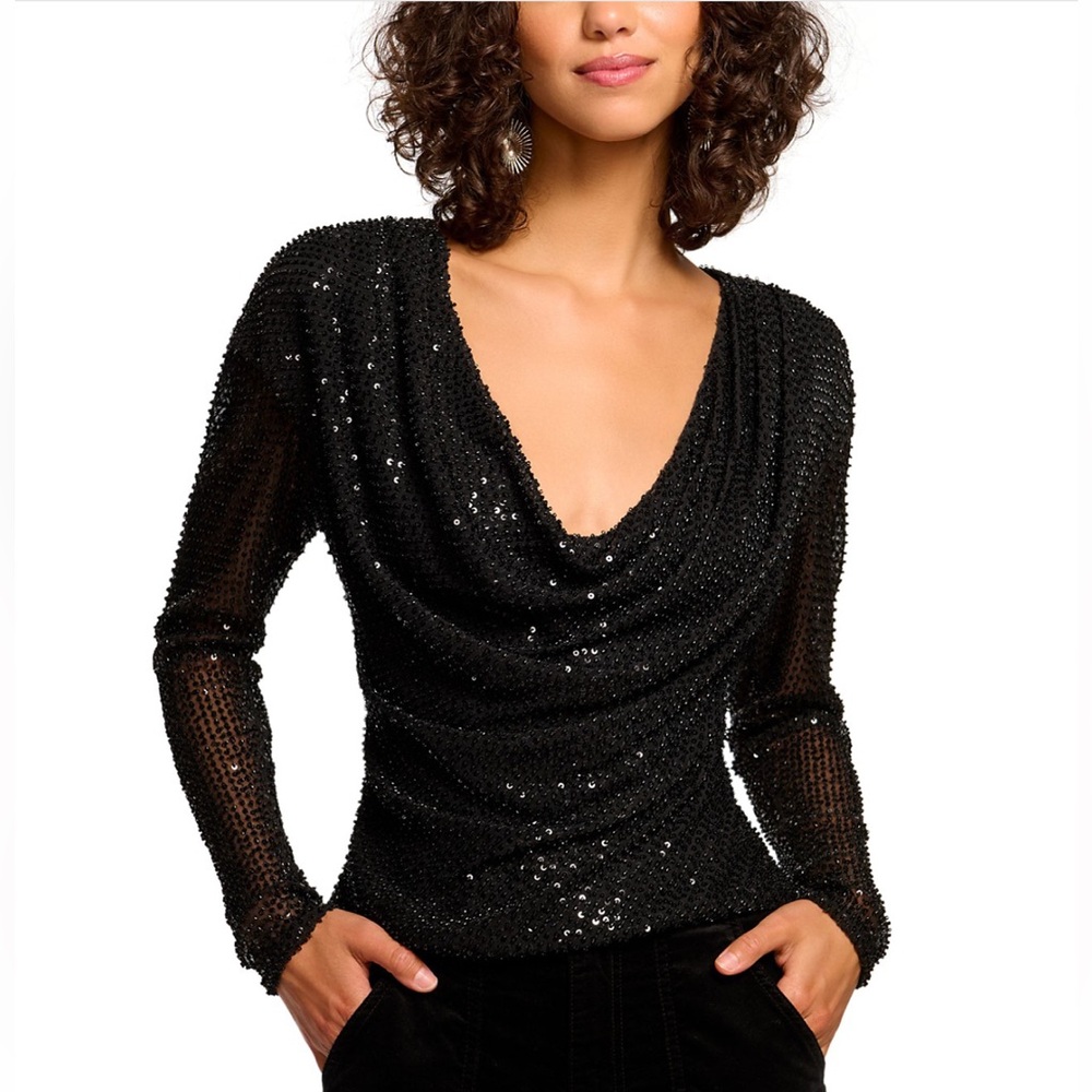 Ramy Brook Leon Beaded Cowlneck Top
